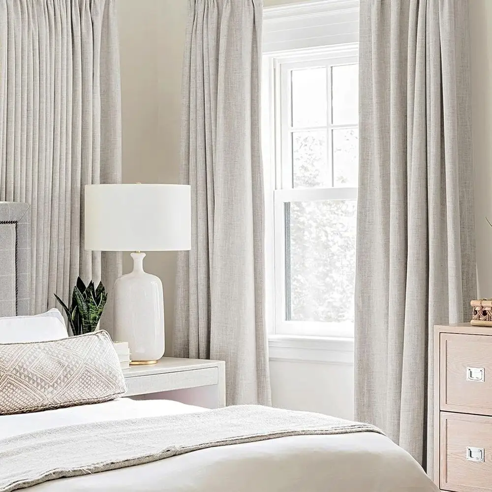 Tende termiche isolate testurizzate in lino color crema, 52x96, 2 pannelli, oscuranti per camera da letto e soggiorno, decorazioni di lusso