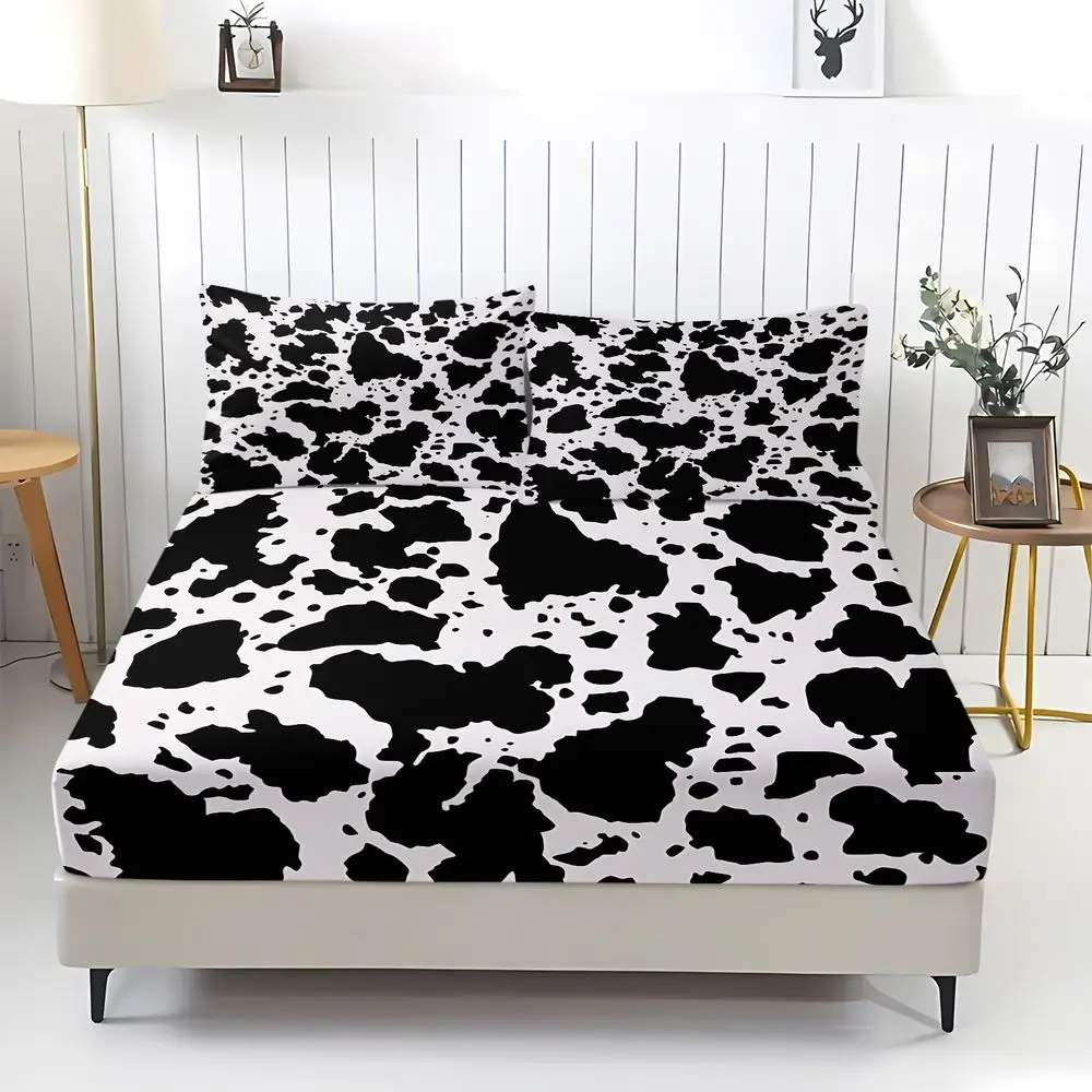 Cow Spot Print Fitted Sheet Set Bed Sheet Set Bedding Set No Fillers Minimal Farm Adult Master Bedroom Bed Cover