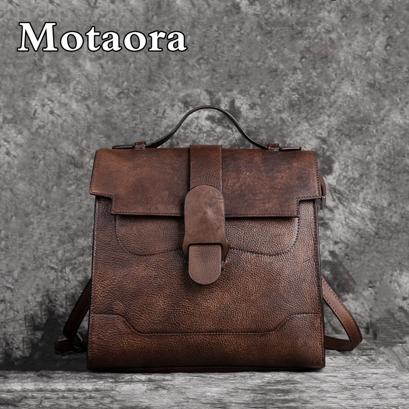 MOTAORA Vintage Genuine Leather Women\'s Bag For Woman Shoulder Bags 2024 New Hand Painted Ladies Handbag Luxury Girls School Bag