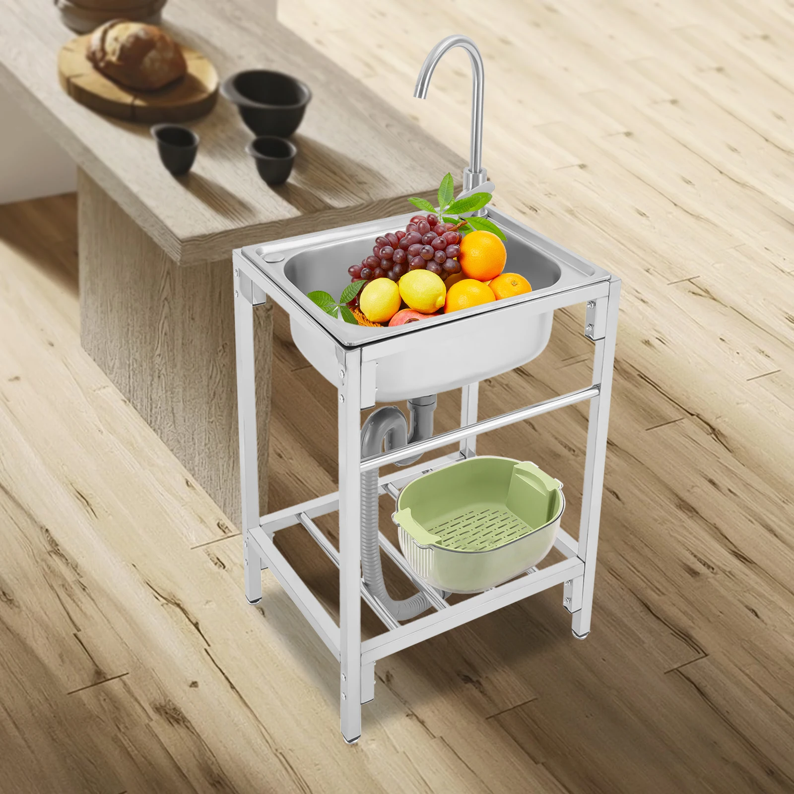 Fregadero independiente de lavabo individual de acero inoxidable 50*40*75 cm: diseño profundo, silencioso y elevado para una limpieza eficiente