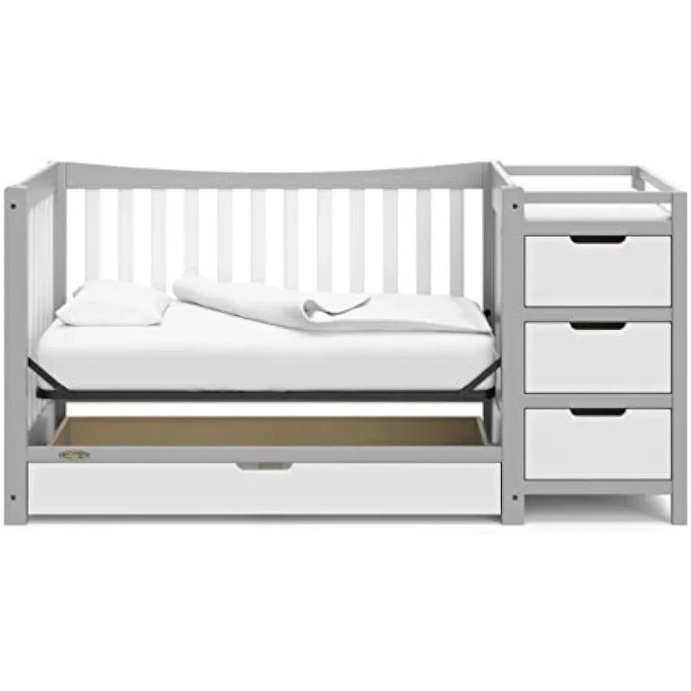 Nuevo Cuna y cambiador convertible 5 en 1 con cajón para cuna y cambiador de mesa, se convierte en la cama de los niños pequeños