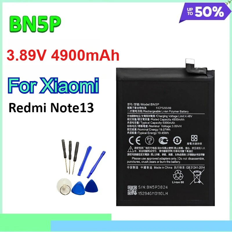 

2025 Year BN5P 5000mAh Battery for Xiaomi Redmi Note 13 Note13 Replacement Mobile Phone Battery + Tools