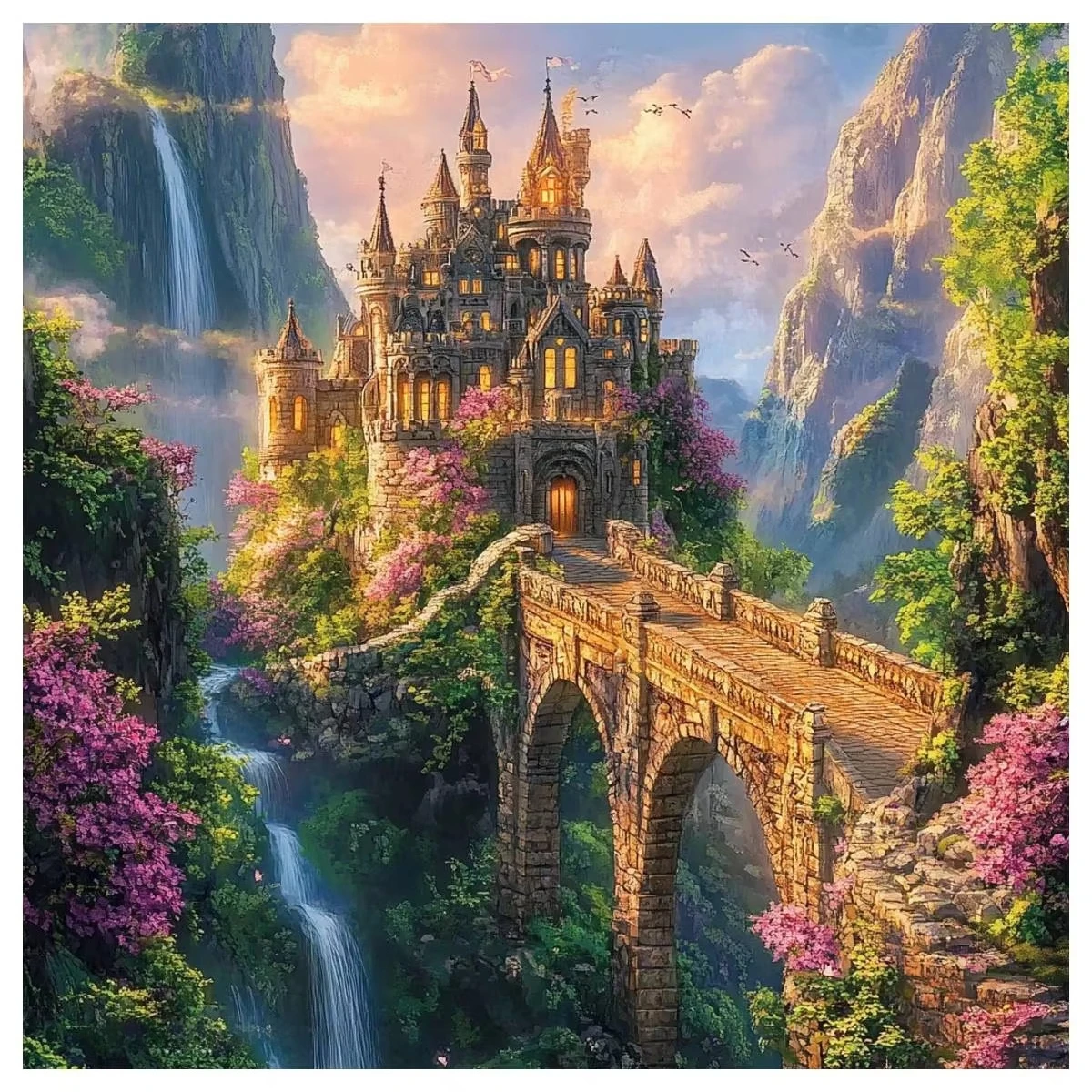 

The Waterfall House Bridge 500PCS/1024 PCS Jigsaw Puzzles Challenging Family Activity Game for Gameroom Bedroom Home Decor Gift
