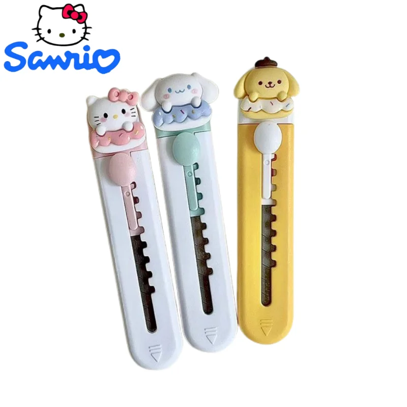 Cartoon Cute Pompom Purin Cinnamoroll Hello Kitty Utility Knife Mini Portable Unpacking Hand Account Paper Knife Learning Office