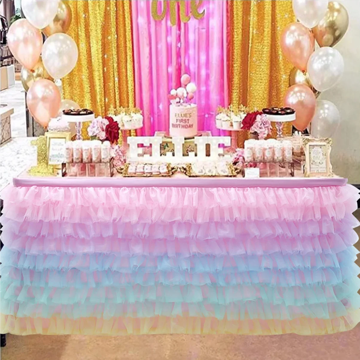 Tablecloth Party Macaron Color Tutu Tulle Table Skirt for Chiffon Table Decor Birthday Party Baby Shower Ruffle Table Skirting