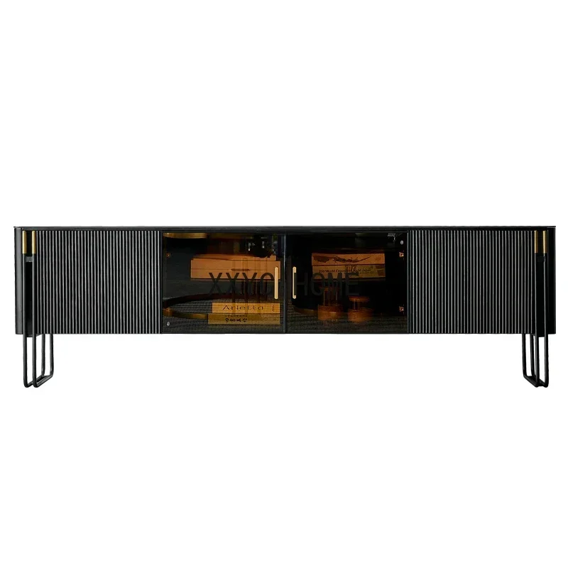 

Light Luxury Stone Plate Coffee Table TV Cabinet Combination Modern Minimalist Floor Cabinet round Coffee Table Solid Wood