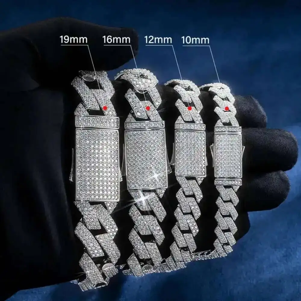 

10/12/16/19 мм два ряда Vvs Iced Out бриллиантовое ожерелье из стерлингового серебра 925 пробы мужское ожерелье Майами Муассанит кубинская цепочка