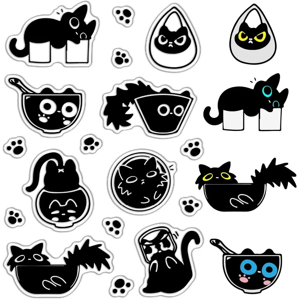 Black Cat Cute Clear Rubber Stamps Cartoon Kitty Paw Reusable Transparent Silicone Stamp Seals Vintage for Journaling Card