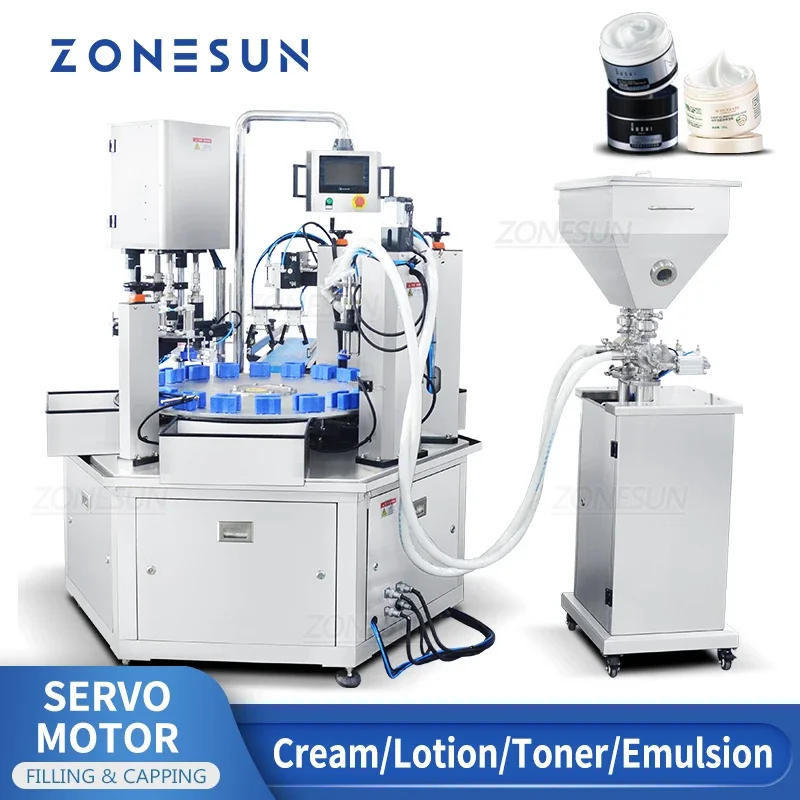 ZONESUN Filling and Capping Machine Automatic Paste Cream Bottle Filler Emulsion Facial Mask Cosmetics Production Machinery