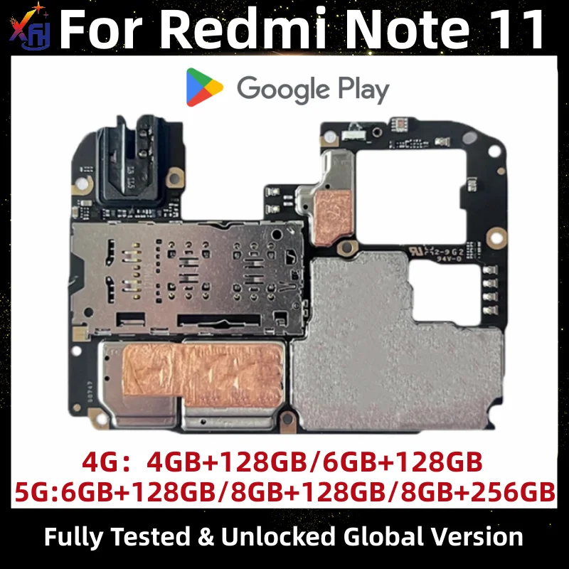 Motherboard PCB Module for Redmi Note 11, 4G Mainboard, 128GB, Original Unlocked, Global ROM, Logic Board with Google Installed