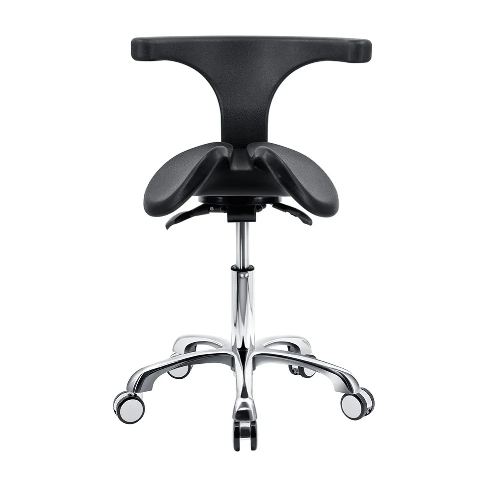 Ergonomic Dental Saddle Seat with Adjustable Armrests Leather Material Blue Color for Dental Clinics