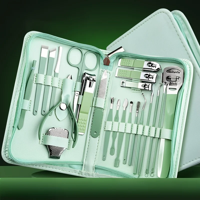 Spring Green Manicure Set 35Pcs Nail Clipper Cutter Fingernail Trimmers Pedicure Dead Skin pliers Tools With Portable Case