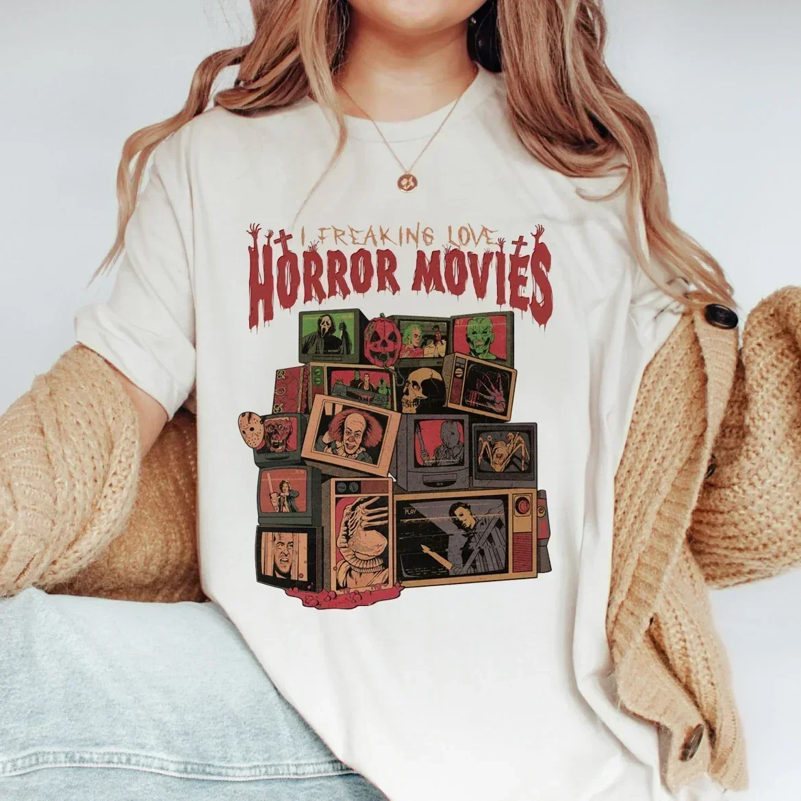 T-shirt da donna del ringraziamento stampata bianca carina Casual da donna autunno Halloween autunno Top Fashion Pattern Street Trend t-shirt.