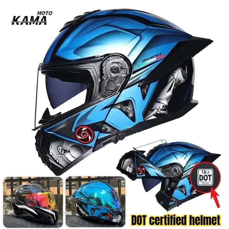 DOT Certified Helmet Motorcycle Helmet Dual Visor Modular Motorcycle Helmet Cascos Para Moto Motocross Night Vision Lenses