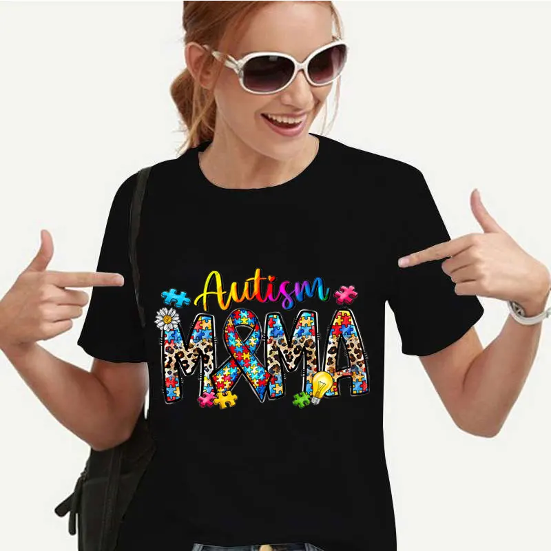 Proud Autism Awareness Mom T-Shirt for Women Harajuku Graphic Tops Autism Acceptance Tshirt Short Sleeve Tees Femme Clothing