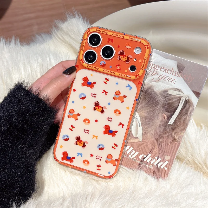 

Cute Orange Rocking Horse Donut Phone Case For iPhone 17 16 15 14 Pro Max Kawaii Cartoon Protective Cover for Girls