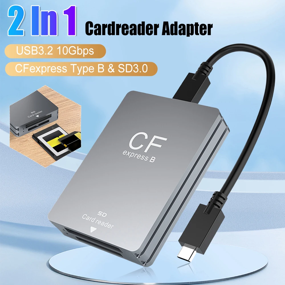 

Устройство для чтения карт памяти 2-в-1 CFexpress Type B и SD, адаптер USB 3.2 10 Гбит/с с двумя слотами, поддержка Android/Windows/OS для SLR-камер