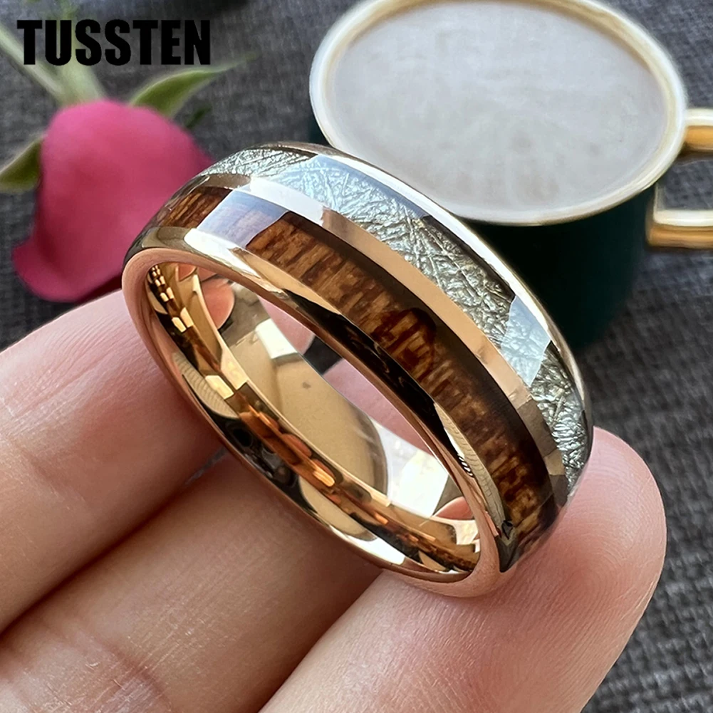 Dropshipping TUSSTEN 8MM Popular Men Women Tungsten Carbide Wedding Band Ring With Wood Meteorite Inlay Comfort Fit