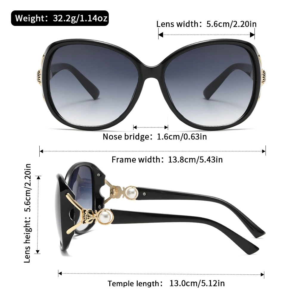 نظارات شمسية Oyalie Elegant Pearl ذات إطار كبير، يجب اقتناؤها للتاريخ والتنقل والإجازات، تتميز بتصميم رأس ثعلب ساحر مع تفاصيل لؤلؤية، مما يقدم مظهرًا متعدد الاستخدامات وواقي من الشمس