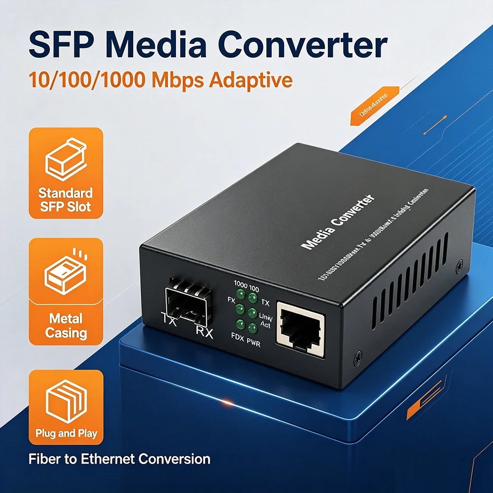 Gigabit SFP Media Converter 10/100/1000M Fiber Optical Ethernet for IP Camera 1SFP1E HTBGS03 1F1E Fiber Opitc Switch