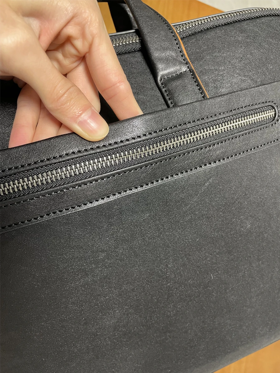 Semplice e casual in pelle bovina conciata al vegetale da uomo e da donna, valigetta nera da viaggio d'affari, borsa per laptop da 15 pollici in vera pelle di lusso