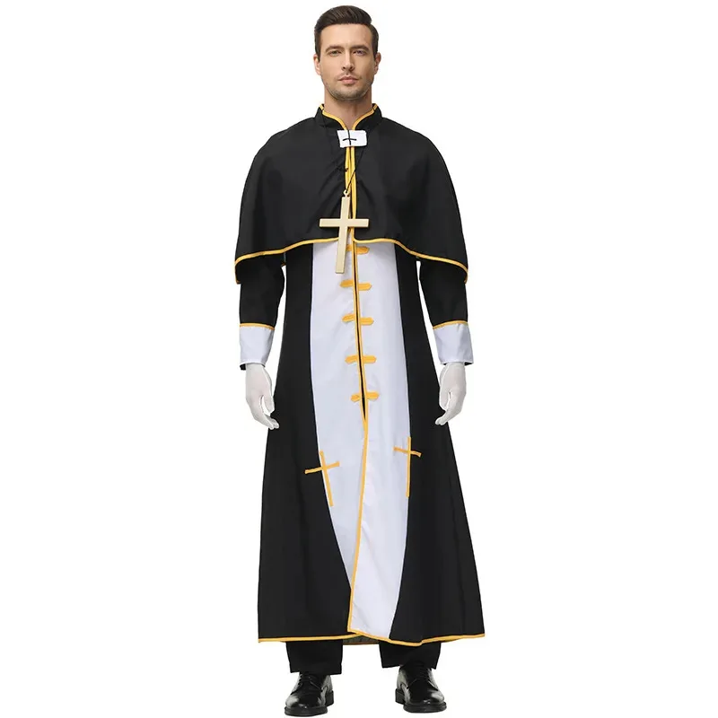 Homens preto sacerdote missionário páscoa jesus papa sacerdote cosplay trajes para carnaval dia das bruxas festa de natal pai ternos