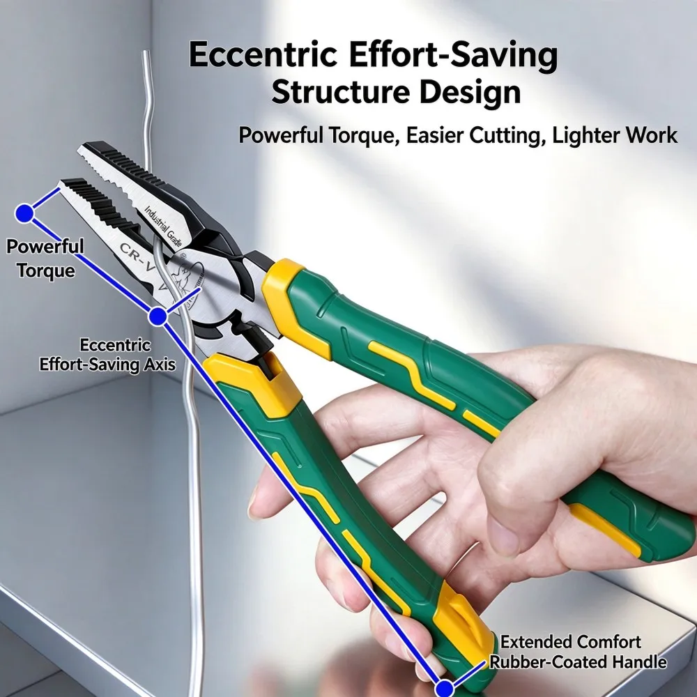 1PC  CR-V Combination Pliers Eccentric Labor-Saving Non-Slip Rubber Handle Wire Cutting Gripping Twisting Repair Hand Tool