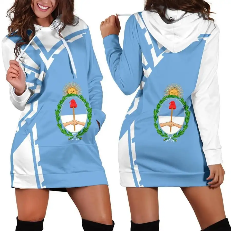 Argentina Flag 3D Women Hoodie Dress Custom Name Retro Harajuku 3D Printed Flag Pullover Casual Sexy Women Hoodie Dress