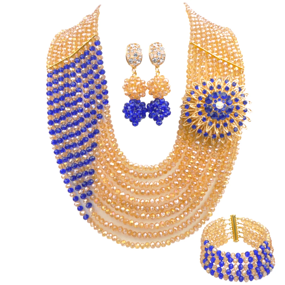 Laanc Champagne Gold AB African Beads Jewelry Set Crystal for Nigerian Weddings