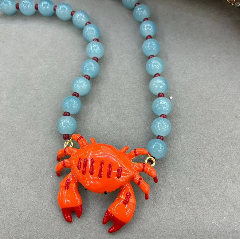 HangZhi Summer Ocean Beach Vacation Colorful Beaded Crab Necklace Bohemian Exaggerated Chunky Jewelry for Women - view 4