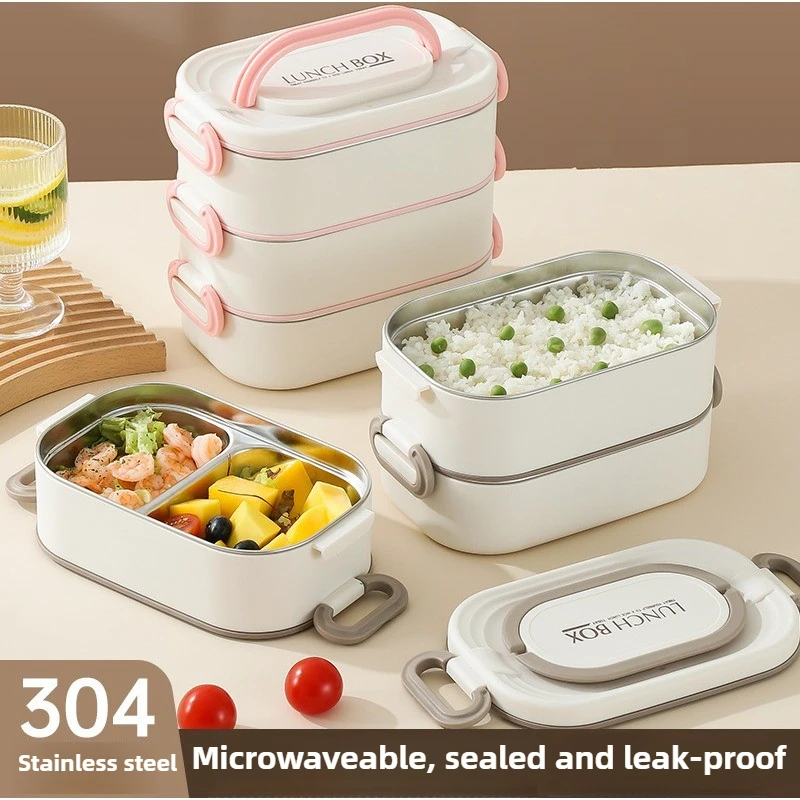304 Stainless Steel Square Lunch Box, Microwave Safe Multi-layer Bento, Thermal Food Container for Office & School