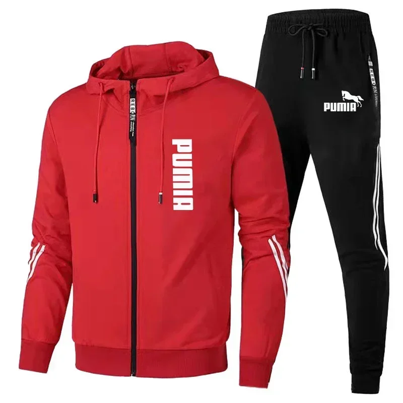 Men Autumn Winter Long Sleeve Sport Tracksuit Fashion Zipper Jackets and Sweatpants Casual Male Fleece Printed Sweater Suits