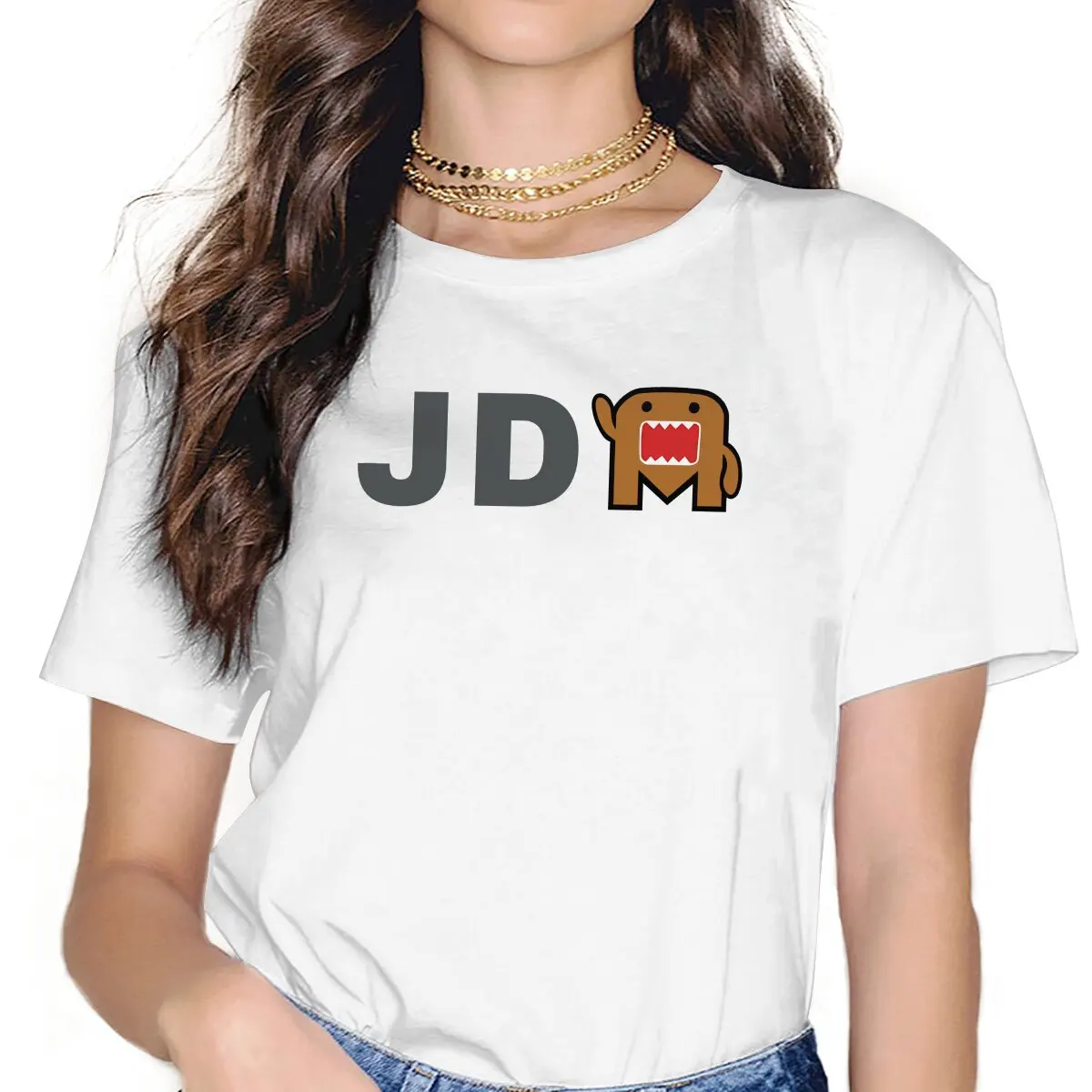 JDM Hi Anime Domo Kun Women T Shirt Fibre Grunge O-Neck Polyester TShirt