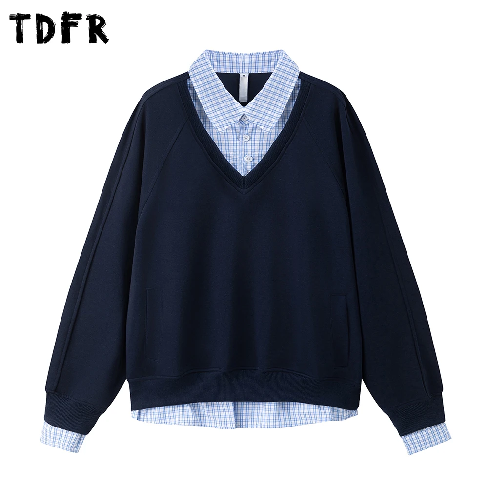 

Fake Two Pieces Spliced Sweatshirts Mens Casual Autumn Streetwear Loose Lapel Long Sleeve Sweatshirts Men