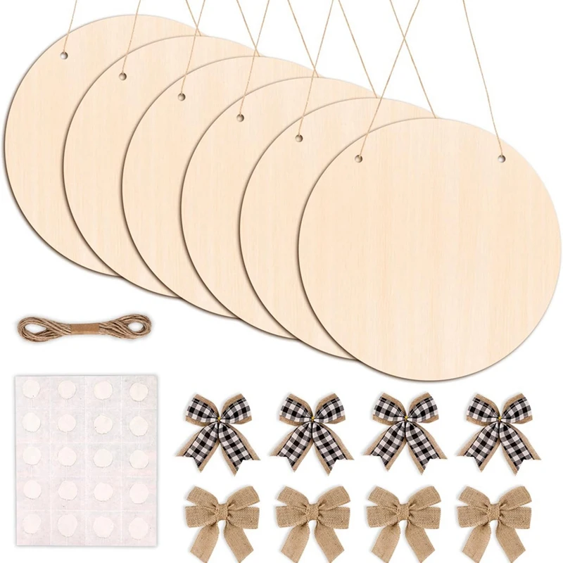 6 Pack Unfinished Wood Discs Wood Slices Blank For Crafts 12 Inch Wooden Door Hanger Sign Round