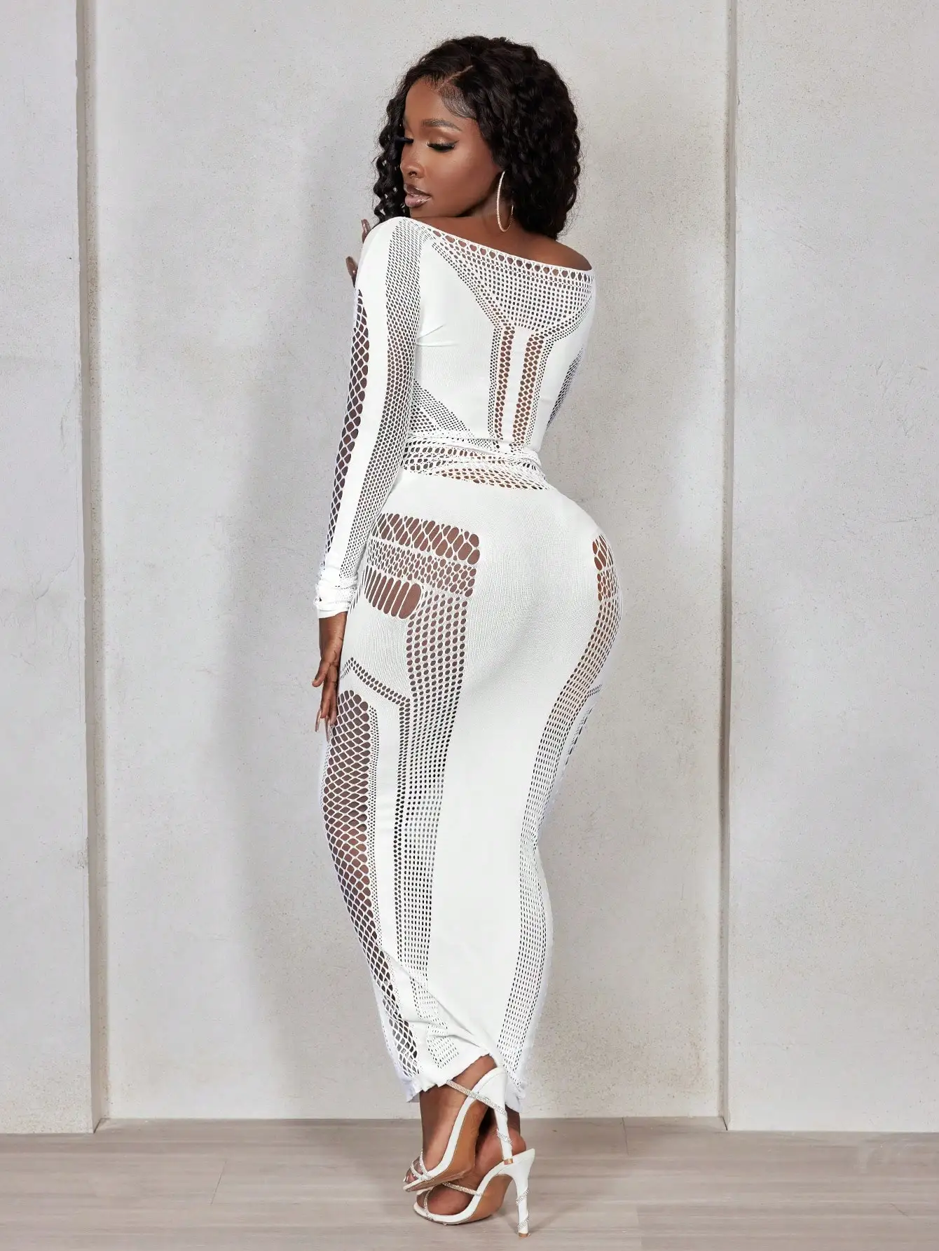 Sukienka damska z długim rękawem, obcisła, z siateczki z wycięciami, jesienna odzież damska.