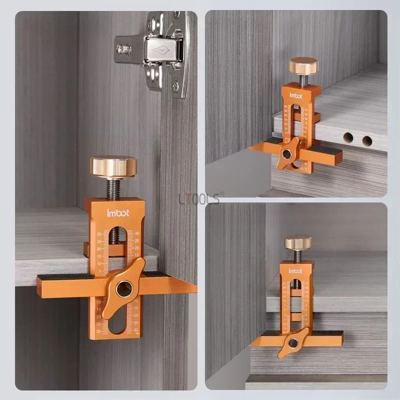 Cabinet Door Panel Fixed Clamp Rebounder Install Drilling Locator Woodworking 2-in-1 Aluminum Quick Positioning Mount Locator