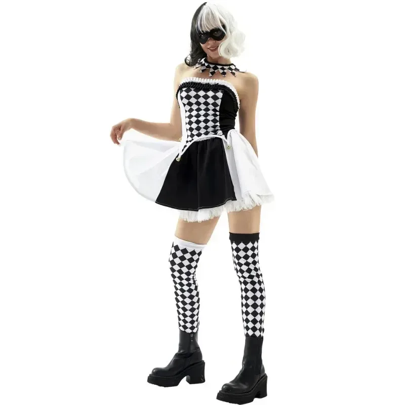

Adult Women's Sexy Harley Quinn Costume Halloween Movie Joker Clown Harleyquin Cosplay Fancy Dress Cruella