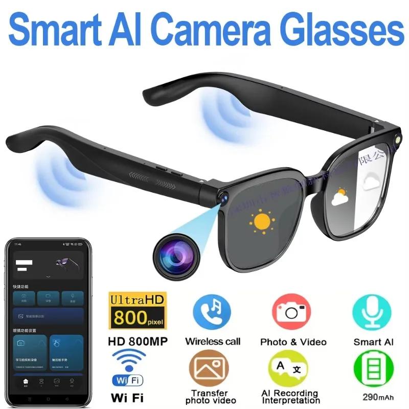 Smart Glasses 8MP Camera 1080P Video Recording IP67 Waterproof Simultaneous Interpretation for Calling Magnetic Charging