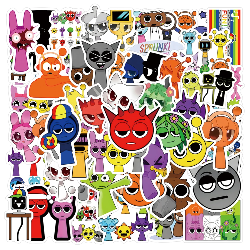 10/30/55/110PCS Incredibox Sprunki Stickers DIY Skateboard Notebook Fridge Phone Guitar Luggage Cartoon Decals Kids Toy Graffiti