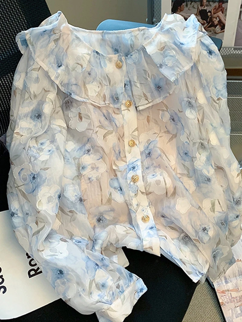 

Весна 2024: Женская рубашка больших размеров с цветочным принтом, длинным рукавом, в корейском стиле, свободного кроя, на пуговицах, повседневный топ