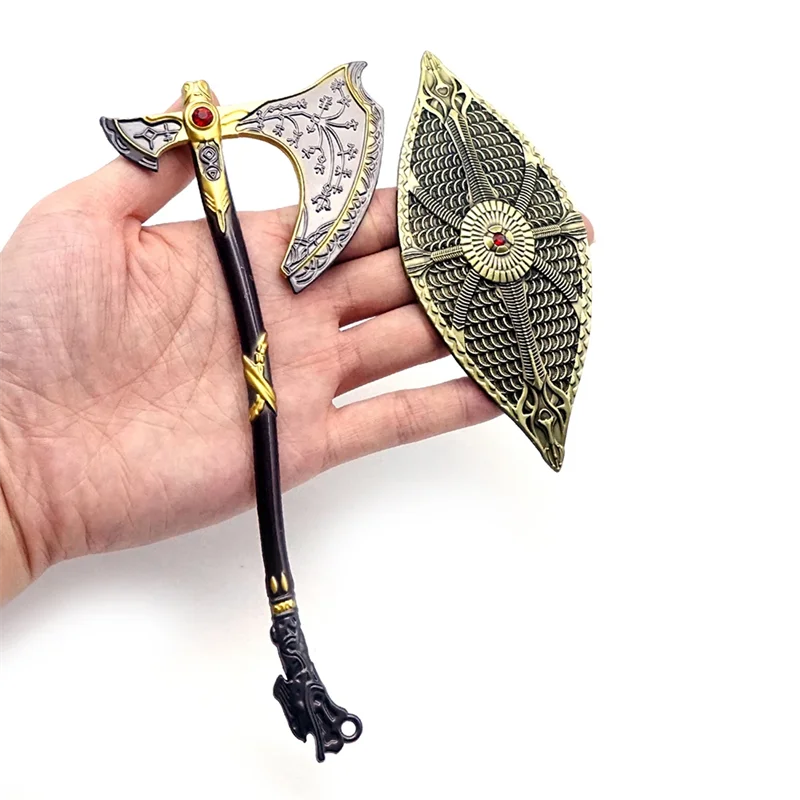 Un juego God of War 5 hacha de Ragnarok Kratos Levitan con escudo, accesorio de Cosplay, modelo de arma, adornos de escritorio coleccionables, regalos, juguete
