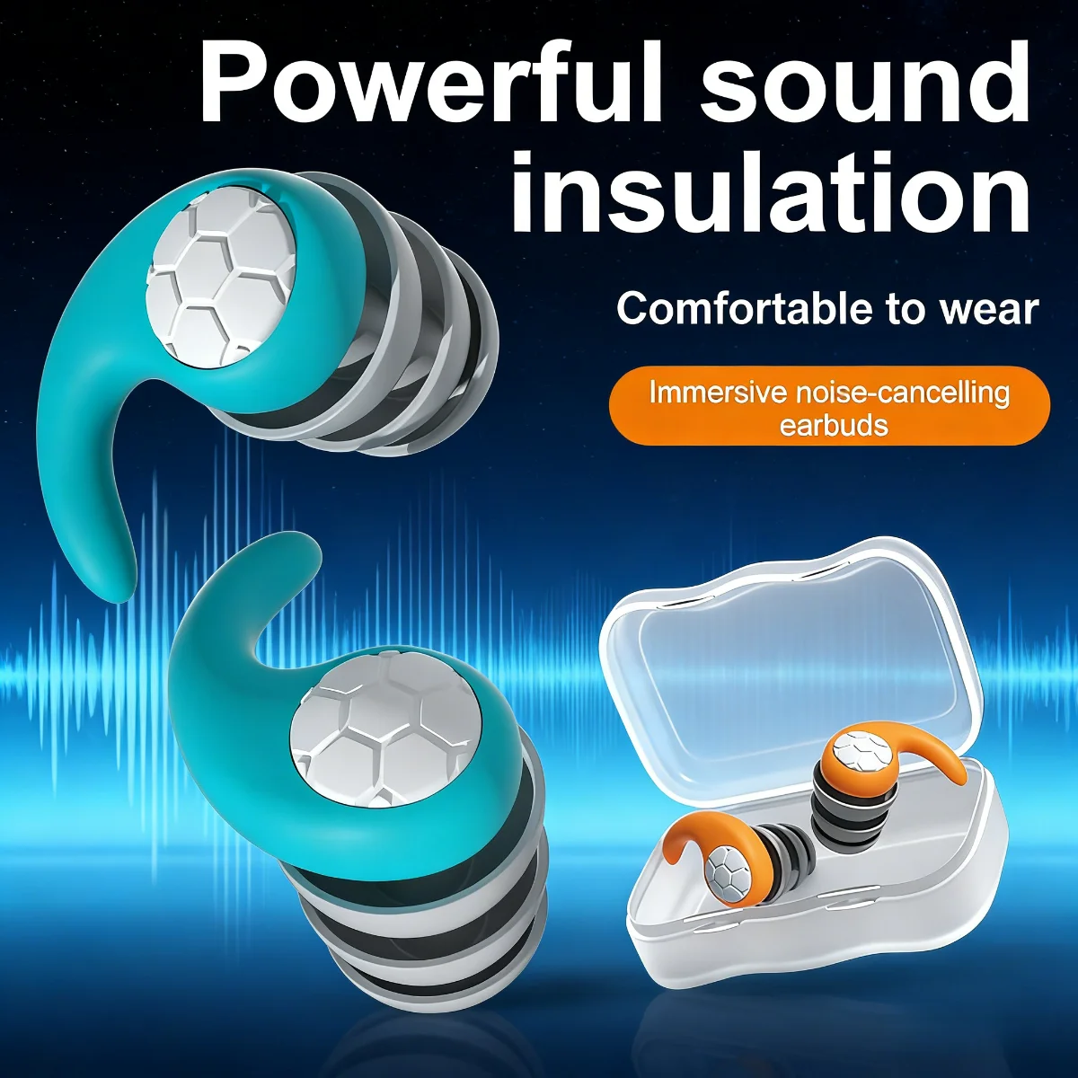 قطعتان / زوج واحد من سدادات الأذن المصنوعة من السيليكون المانعة للضوضاء وسدادات أذن للنوم ثلاثية الطبقات مقاومة للماء وعازلة للصوت