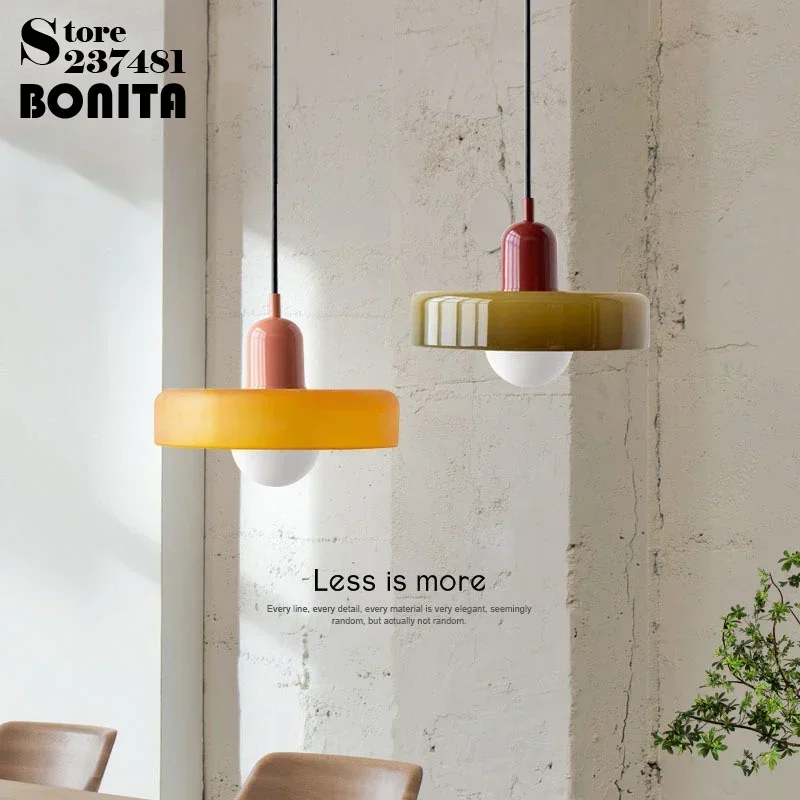 Restaurant Bedside Candy Color Hanging Chandelier Colored Glass Retro Pendant Light Cream Style Contrast Color Pendant Lamp