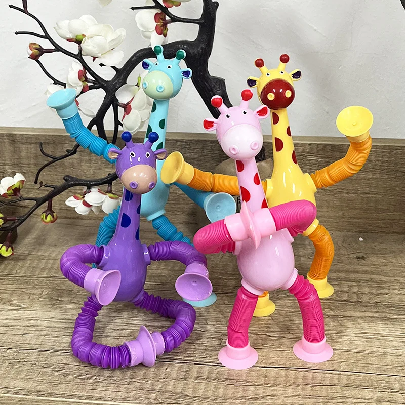 Luminous Giraffe Blind Box Toy With Versatile Suction Cup Giraffe Stretch Tube Cartoon Stretch Tube Giraffe Blind Box Noveltytoy