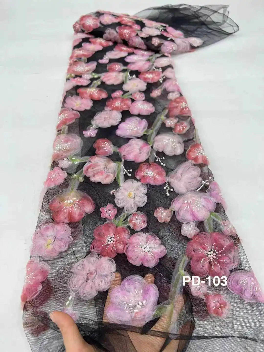 

French Luxury Mesh Flower Embroidery Lace Fabric African High Quality Handmade 3D Applique Lace Fabric For Women Wedding Dresses