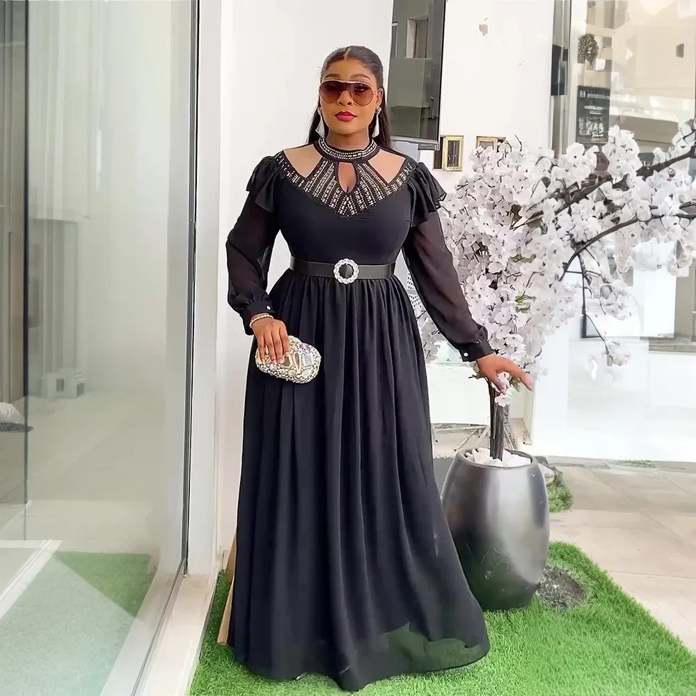 

Элегантные женские вечерние платья с роскошными стразами, шифоновое длинное платье, африканские наряды Дашики, платья для вечеринок, выпускных, дней рождения, женская одежда