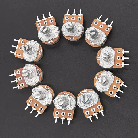 20 st justerbara motståndspotentiometer RV09 1K 2K 5K 10K 20K 50K 100K 102 202 502 103 203 503 Vertikal 12,5 mm handtagslängd 10 best sales 10k potentiometer - №7