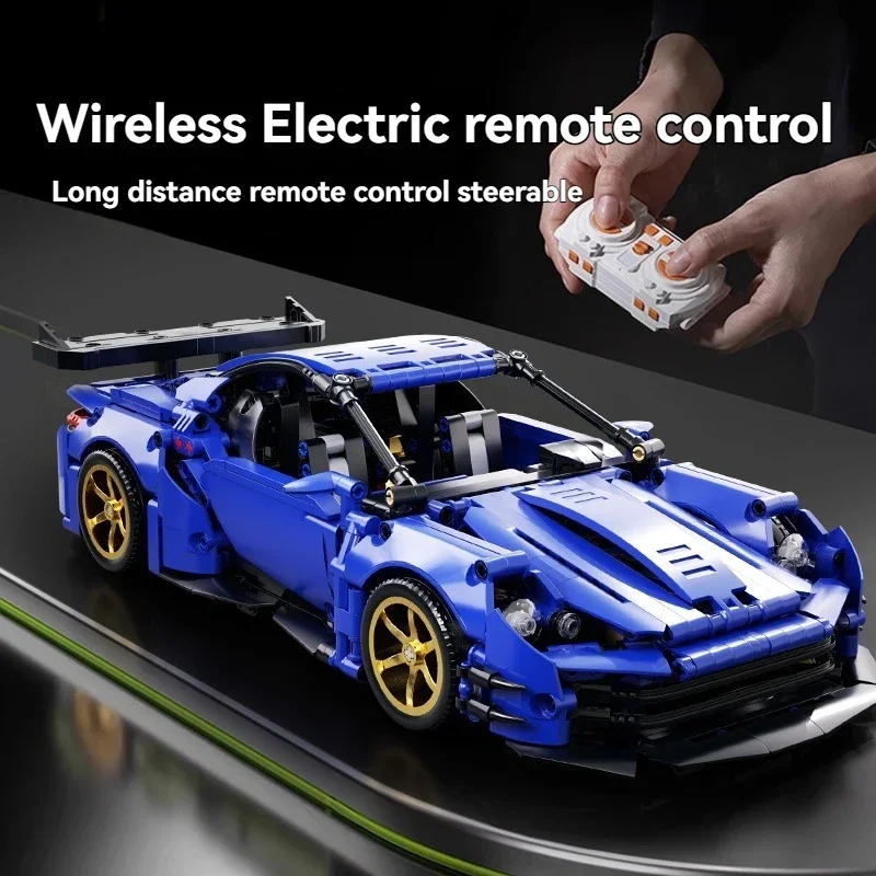 Creative Technical Racing Vehical Building Blocks 1000pcs Blue Supercar Model MOC Style Assembly Bricks Desktop Collectible Gift