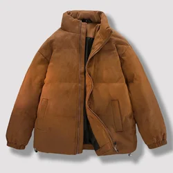 American Retro Suede Thicken Cotton Jackets for Men Women Winter Bread Puffer Jacket Trendy Couples Streetwear Warm Padded Coat